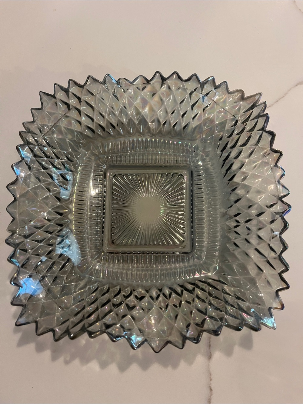 Indiana Glass Clear Iridescent Diamond-Pattern Square Candy Bowl